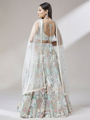 Lime Green Net Sequinse Work Semi-Stitched Lehenga & Unstitched Blouse with Dupatta