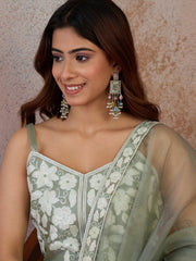 Women Floral Thread Embroidered Kurta & Palazzo with Dupatta