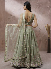 Lime Green Pure Georgette Sequins with heavy Zarkan embroidery Semi-Stitched Lehenga choli & Dupatta
