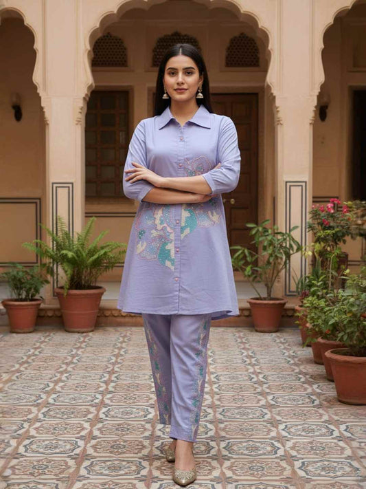 Chanderi Embroidered Tunic with Trousers