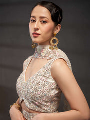 Cream Net Multi Sequins with heavy Zarkan embroidery Semi-Stitched Lehenga choli and Dupatta