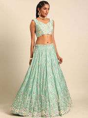 Sea Green Georgette heavy Sequinse embroidery Semi-Stitched Lehenga choli & Dupatta