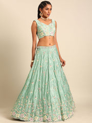 Sea Green Georgette heavy Sequinse embroidery Semi-Stitched Lehenga choli & Dupatta