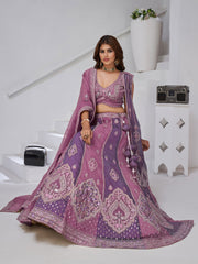 Festive Glam Mauve and Dark Purple Double Dupatta Lehenga with Layered Dupattas