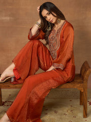 Yoke Design Round Neck Top & Palazzos Co-Ords