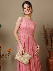 Girls Embroidered Round Neck Ethnic Dress