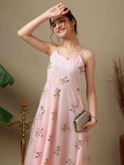 Girls Embroidered V-Neck A-Line Ethnic Dresses
