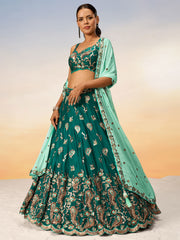 Green Pure Georgette with heavy Sequins embroidery Semi-Stitched Lehenga choli & Dupatta