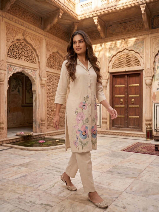 Indie Florals Embroidered Tunic with Trousers