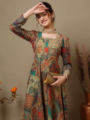 Girls Ethnic Motifs Printed Square Neck Ethnic Dress