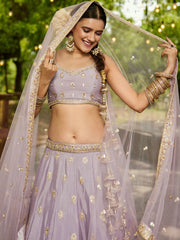 Mauve colour Chinnon Sequinse embroidery Semi-Stitched Lehenga choli and Dupatta