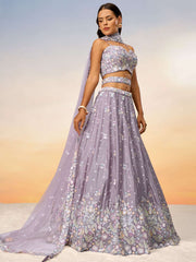 Mauve Chiffon Sequins and thread embroidery Semi-Stitched Lehenga choli & Dupatta