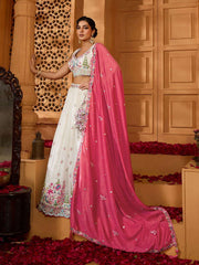 Cream Silk Fabric Sequins embroidery Semi-Stitched Lehenga & Unstitched Blouse With Dupatta