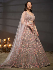 Mauve Net Multi Sequins with heavy Zarkan embroidery Semi-Stitched Lehenga choli & Dupatta