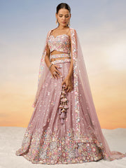 Rose gold Chiffon Sequins and thread embroidery Semi-Stitched Lehenga choli & Dupatta