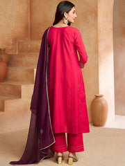 Magenta Yoke Design Regular Kurta with Trousers & Dupatta
