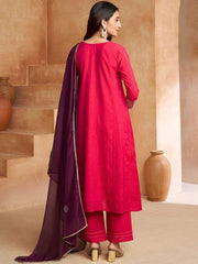 Magenta Yoke Design Regular Kurta with Trousers & Dupatta