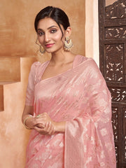 Pink Floral Woven Design Zari Saree