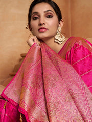 Magenta Striped Woven Design Zari Pure Silk Saree