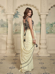Off White And Black Floral Embroidered Saree