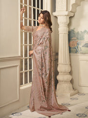 Mauve Ethnic Motifs Embroidered Pure Silk Saree