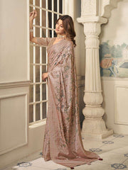 Mauve Ethnic Motifs Embroidered Pure Silk Saree