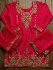 Pink Embroidery Work Festive Wear Palazzo Dress