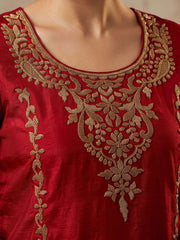Red Embroidery Work Festive Wear Palazzo Dress