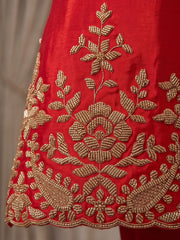 Red Embroidery Work Festive Wear Palazzo Dress