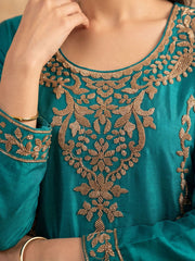 Turquoise Embroidery Work Festive Wear Palazzo Dress