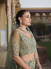 Designer Green Net Embroidered Wedding Lehenga Choli