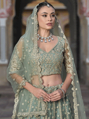 Designer Green Net Embroidered Wedding Lehenga Choli