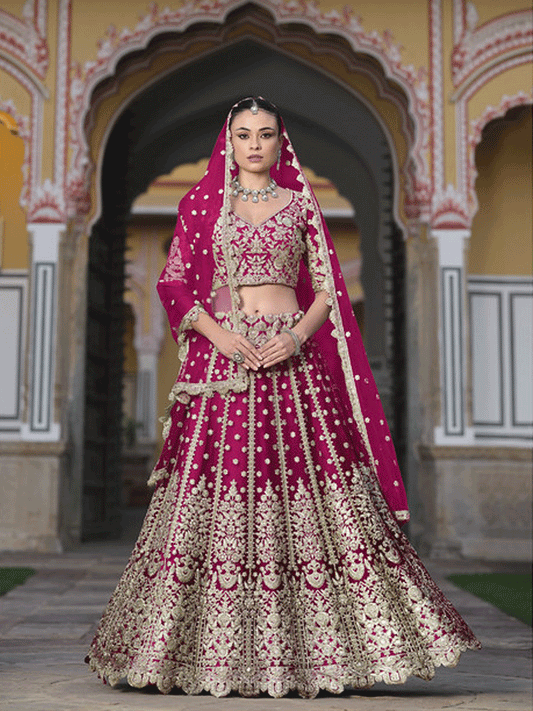 Designer Pink Net Embroidered Wedding Lehenga Choli