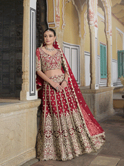 Designer Red Net Embroidered Wedding Lehenga Choli