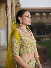Designer Yellow Net Embroidered Wedding Lehenga Choli