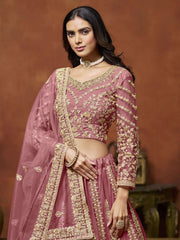 Net Sequins Zari Embroidered Pink Lehenga Choli