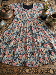 Grey Georgette Flower Print Umbrella Frock