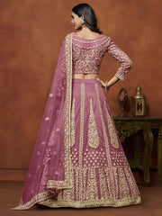 Net Sequins Zari Embroidered Pink Lehenga Choli