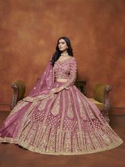 Net Sequins Zari Embroidered Pink Lehenga Choli