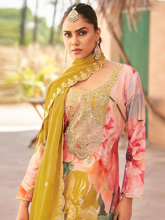 Peach Embroidery Pakistani Pant Suit