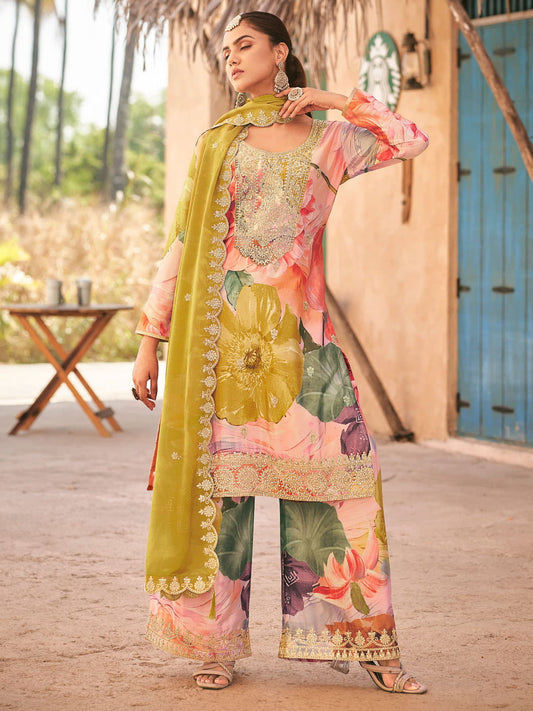 Peach Embroidery Pakistani Pant Suit