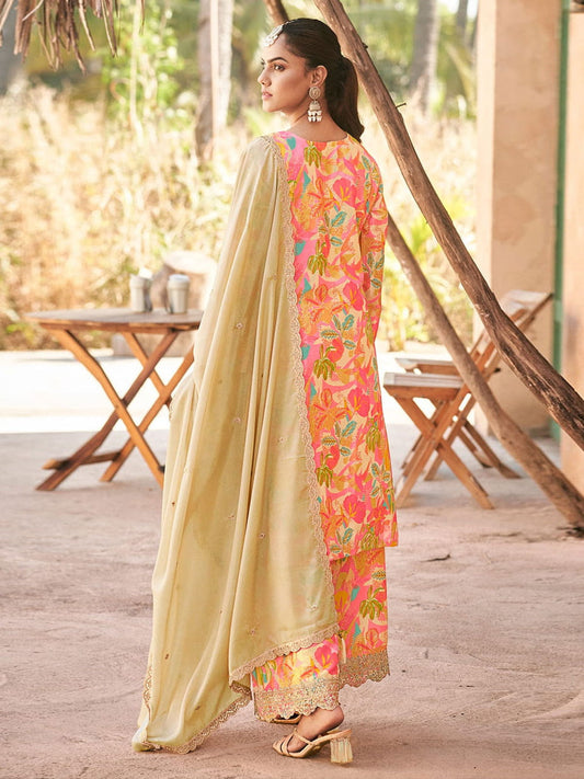 Cream Multicolored Embroidery Pakistani Pant Suit