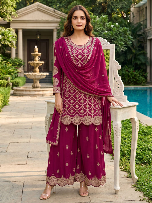 Magenta Chinon Work Palazzo Suit