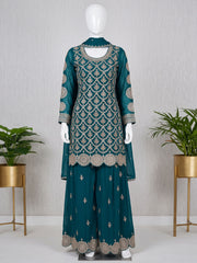 Teal Chinon Work Palazzo Suit