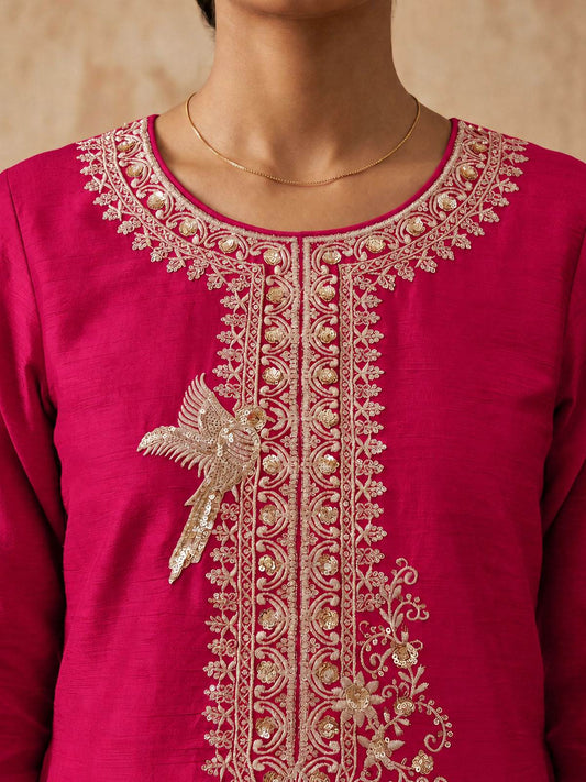 Hot Pink Chinnon Silk Palazzo Style Suit