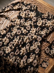 Black Georgette Flower Print Umbrella Frock