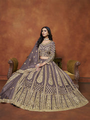 Zari Embroidered Net Purple Mauve Engagement Wear Lehenga Choli