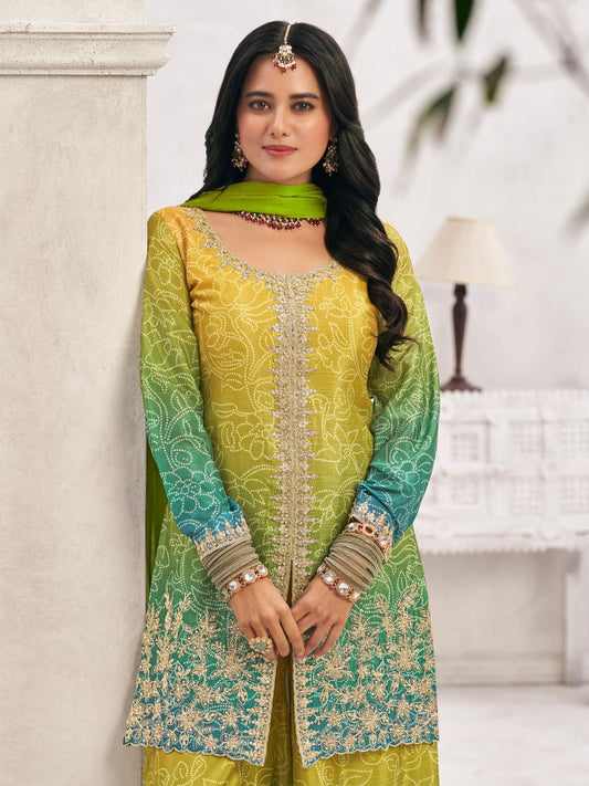 Chinon Palazzo Suit with Bandhani Print Work