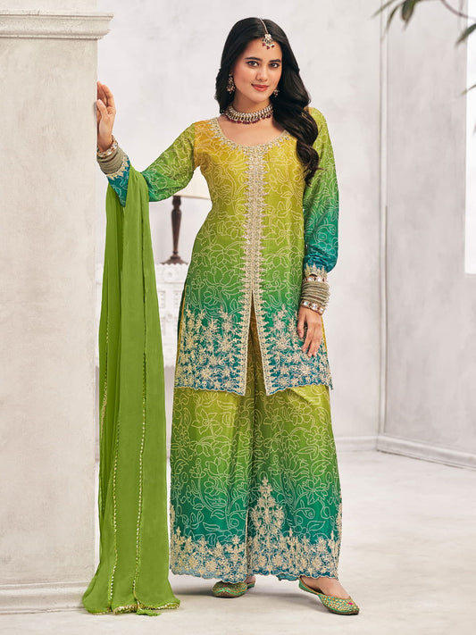Chinon Palazzo Suit with Bandhani Print Work