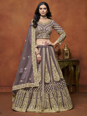 Zari Embroidered Net Purple Mauve Engagement Wear Lehenga Choli